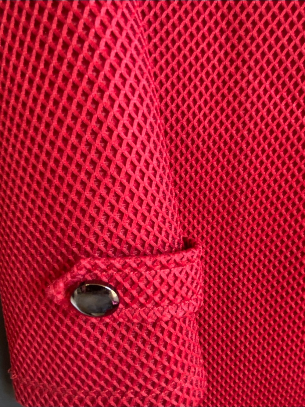 Bright Red Textured Knit Sweater with Button Tab